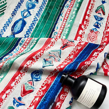 Colorful Ikat Cotton Fabric, Bohemian Geometric Printed Textile, Ethnic Pattern Fabric for Dress, Quilt, Sewing DIY