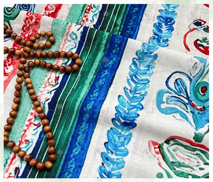 Colorful Ikat Cotton Fabric, Bohemian Geometric Printed Textile, Ethnic Pattern Fabric for Dress, Quilt, Sewing DIY