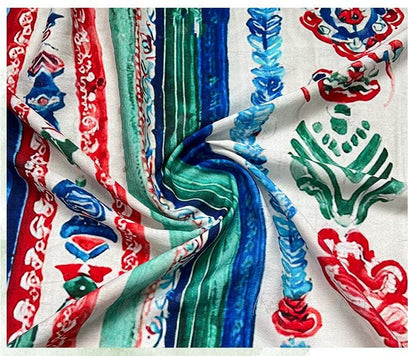 Colorful Ikat Cotton Fabric, Bohemian Geometric Printed Textile, Ethnic Pattern Fabric for Dress, Quilt, Sewing DIY