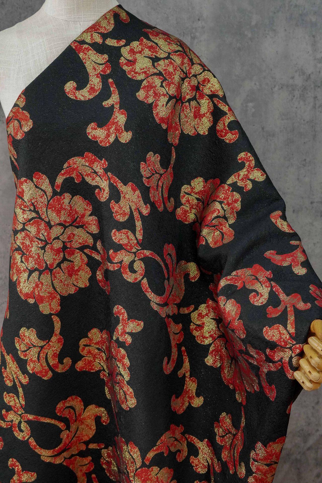 Vintage Gold Thread Peony Jacquard Fabric, Embossed Floral Brocade Textile, Chinese Style Luxury Fabric for Dress, Costume DIY, 56"Wide