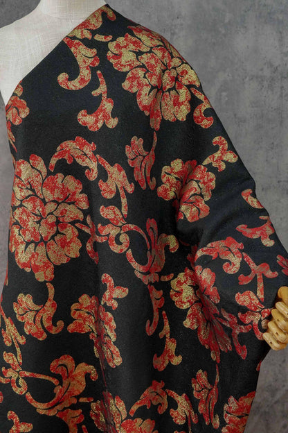 Vintage Gold Thread Peony Jacquard Fabric, Embossed Floral Brocade Textile, Chinese Style Luxury Fabric for Dress, Costume DIY, 56"Wide