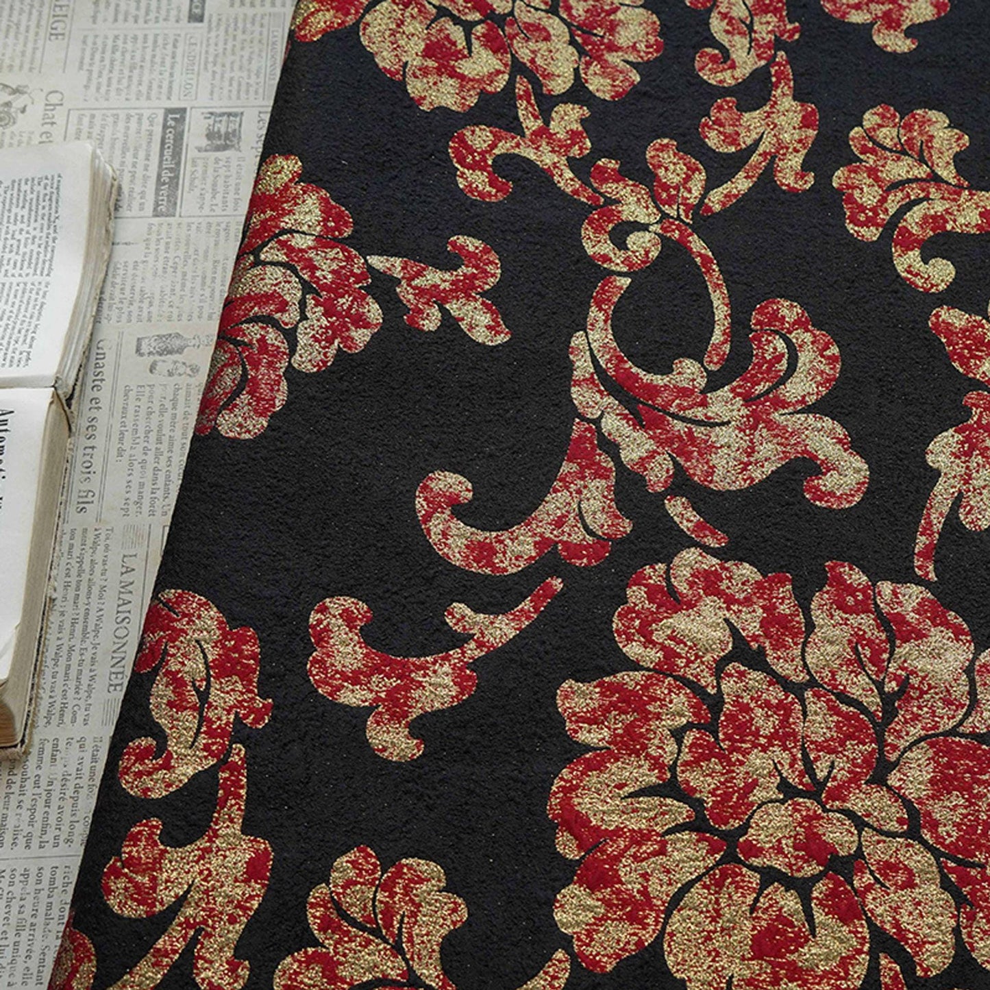 Vintage Gold Thread Peony Jacquard Fabric, Embossed Floral Brocade Textile, Chinese Style Luxury Fabric for Dress, Costume DIY, 56"Wide