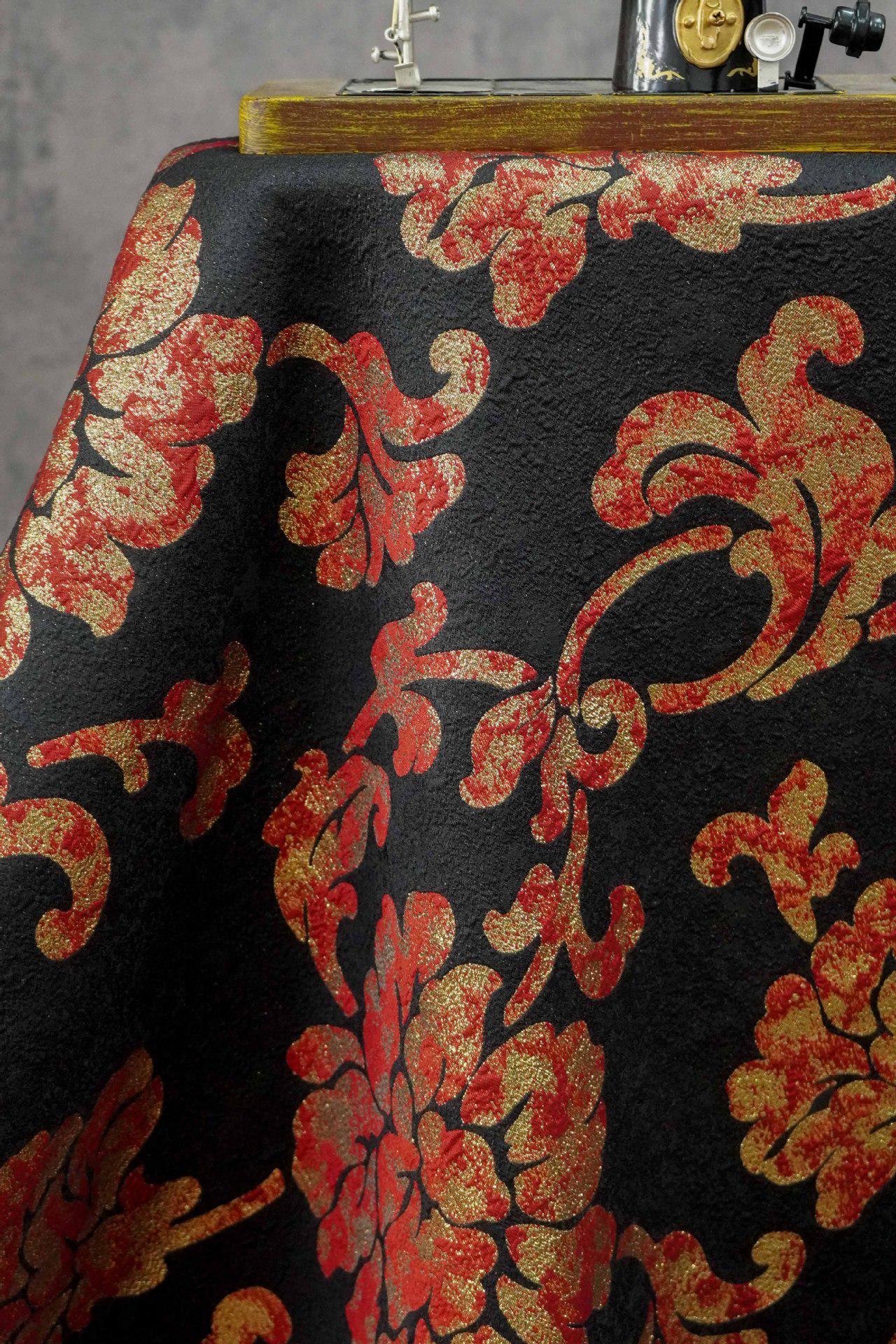 Vintage Gold Thread Peony Jacquard Fabric, Embossed Floral Brocade Textile, Chinese Style Luxury Fabric for Dress, Costume DIY, 56"Wide