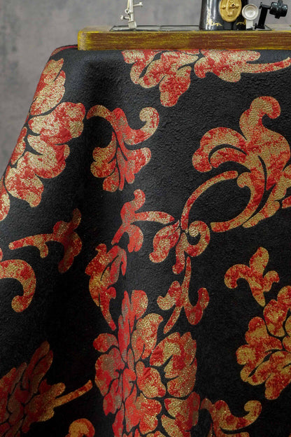 Vintage Gold Thread Peony Jacquard Fabric, Embossed Floral Brocade Textile, Chinese Style Luxury Fabric for Dress, Costume DIY, 56"Wide