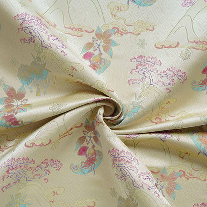 Hundred Blessings Jacquard Brocade Fabric, Song Dynasty Inspired Satin Damask Textile, Elegant Floral Lucky Pattern Fabric, 65" Wide