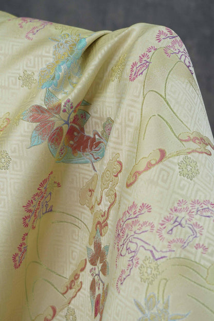 Hundred Blessings Jacquard Brocade Fabric, Song Dynasty Inspired Satin Damask Textile, Elegant Floral Lucky Pattern Fabric, 65" Wide