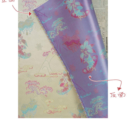 Hundred Blessings Jacquard Brocade Fabric, Song Dynasty Inspired Satin Damask Textile, Elegant Floral Lucky Pattern Fabric, 65" Wide