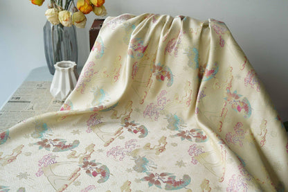 Hundred Blessings Jacquard Brocade Fabric, Song Dynasty Inspired Satin Damask Textile, Elegant Floral Lucky Pattern Fabric, 65" Wide