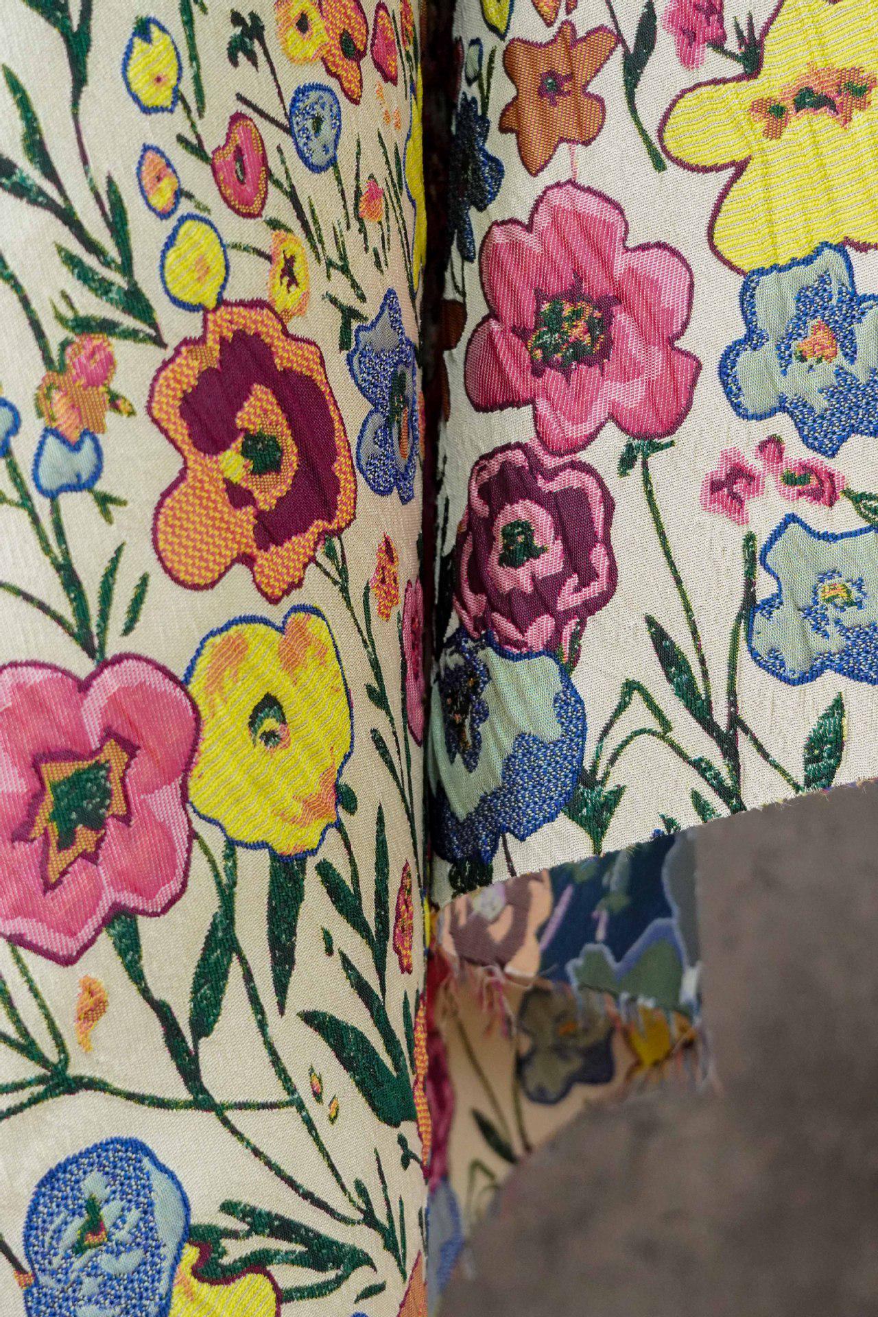 Art Style 3D Floral Jacquard Fabric, Abstract Embossed Flower Woven Textile, Double-Sided Fashion Material for DIY Clothing & Costumes, 52"W