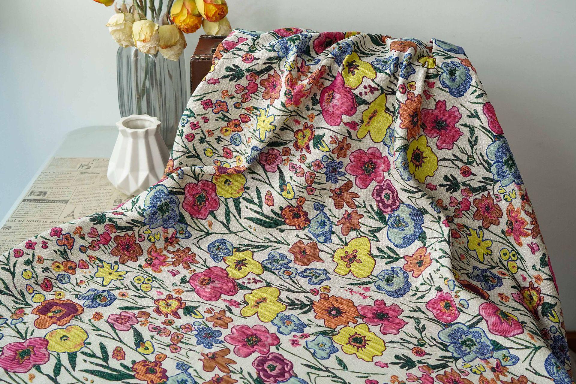 Art Style 3D Floral Jacquard Fabric, Abstract Embossed Flower Woven Textile, Double-Sided Fashion Material for DIY Clothing & Costumes, 52"W