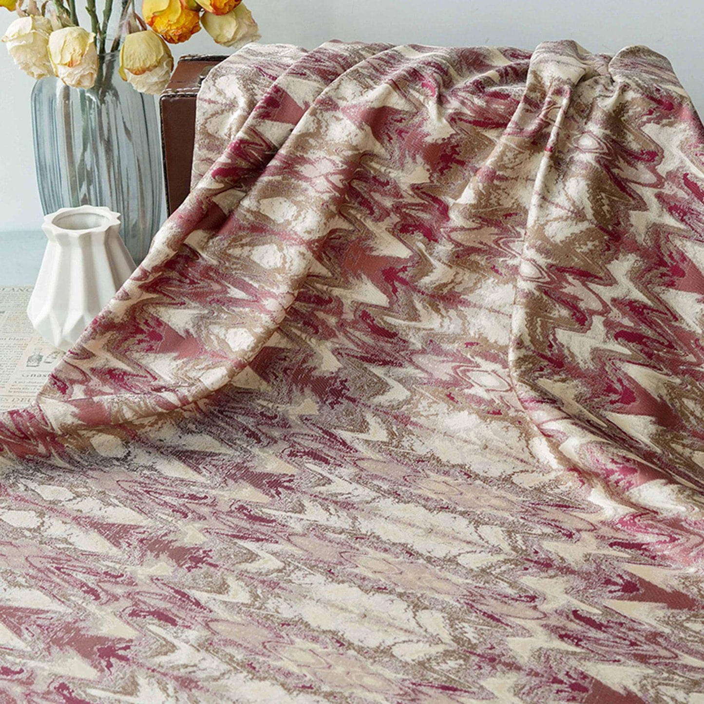Abstract Oil Painting Wave Jacquard Fabric, Water Ripple Woven Textile, Artistic Fashion Brocade Material for Sewing & Home Decor, 65" Wide