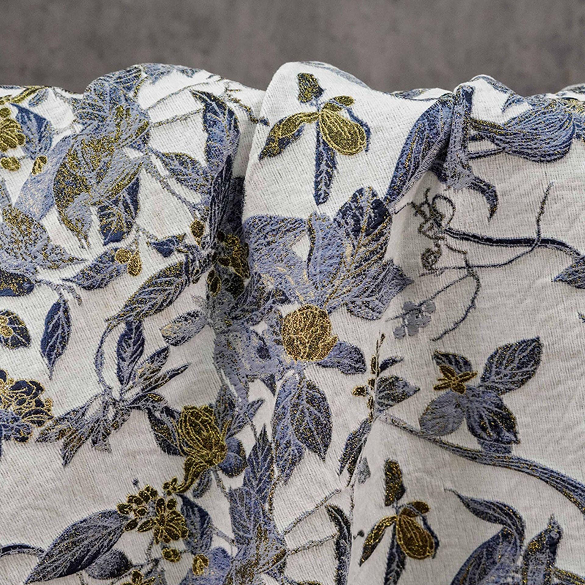 Chinese Floral Bird Jacquard Fabric, Gold Thread Embossed Woven Textile, Vintage Botanical Brocade Fabric for Qipao Dress DIY, 58"Wide