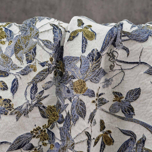 Chinese Floral Bird Jacquard Fabric, Gold Thread Embossed Woven Textile, Vintage Botanical Brocade Fabric for Qipao Dress DIY, 58"Wide - Poppylollipop