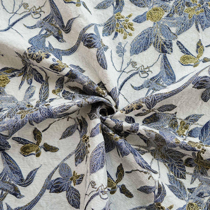 Chinese Floral Bird Jacquard Fabric, Gold Thread Embossed Woven Textile, Vintage Botanical Brocade Fabric for Qipao Dress DIY, 58"Wide
