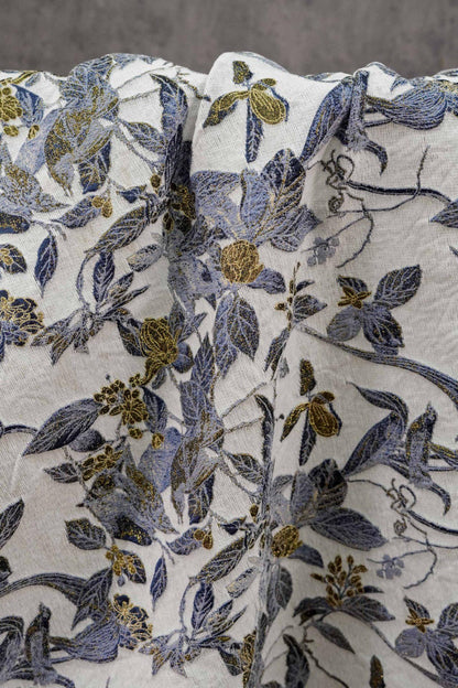Chinese Floral Bird Jacquard Fabric, Gold Thread Embossed Woven Textile, Vintage Botanical Brocade Fabric for Qipao Dress DIY, 58"Wide