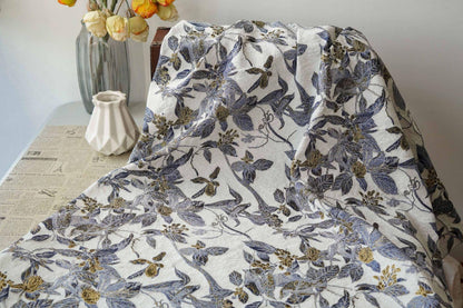 Chinese Floral Bird Jacquard Fabric, Gold Thread Embossed Woven Textile, Vintage Botanical Brocade Fabric for Qipao Dress DIY, 58"Wide