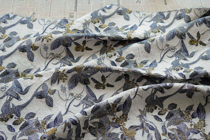 Chinese Floral Bird Jacquard Fabric, Gold Thread Embossed Woven Textile, Vintage Botanical Brocade Fabric for Qipao Dress DIY, 58"Wide
