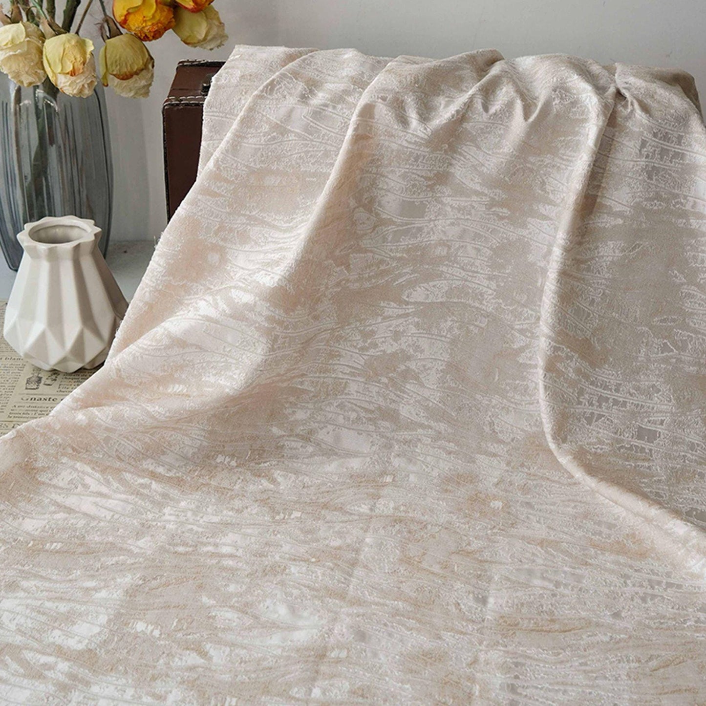 Abstract Water Ripple Jacquard Fabric, Textured Woven Textile, Minimalist White Fabric for Dress, Blouse, Home Decor DIY, 58"Wide