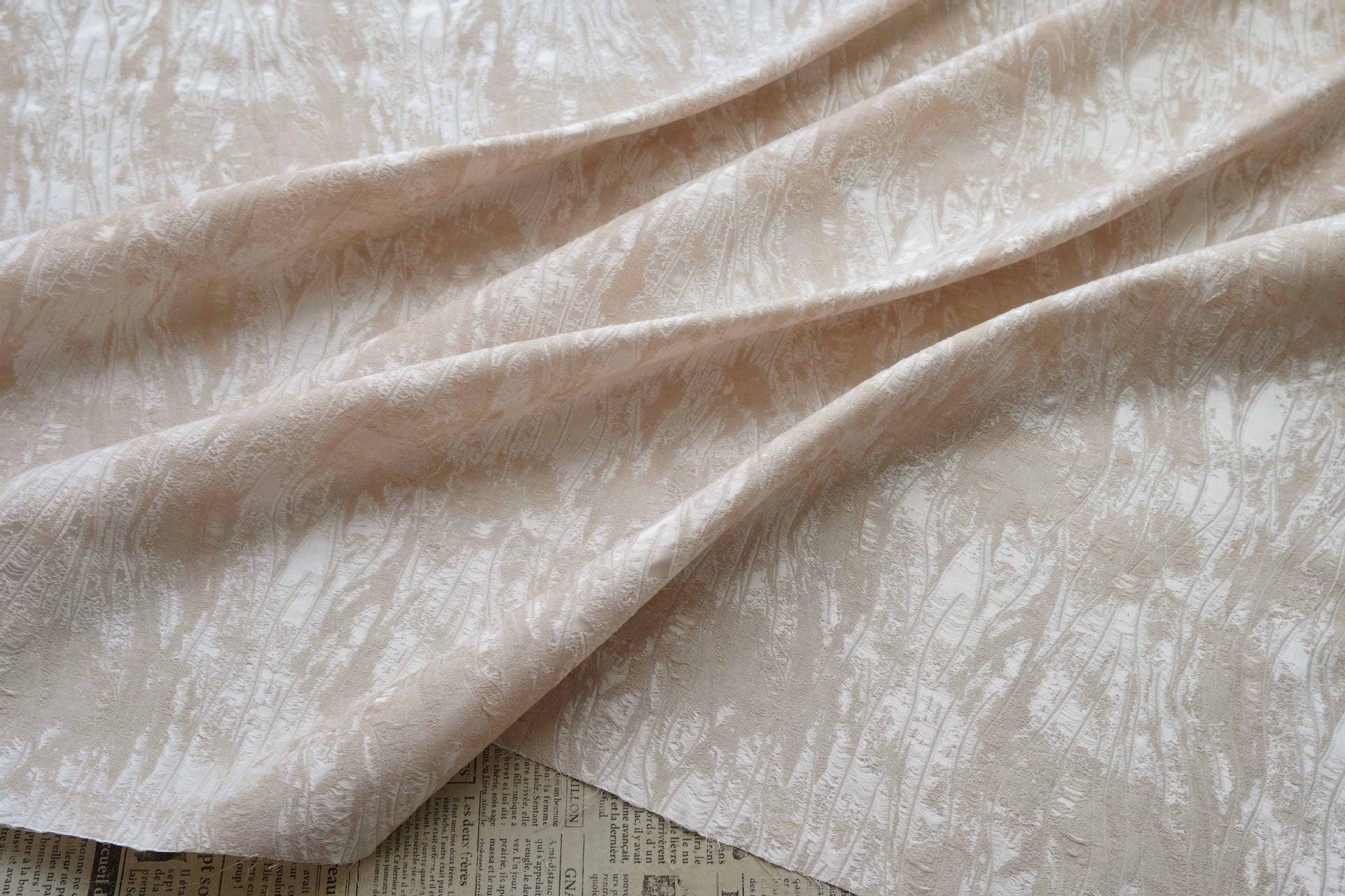 Abstract Water Ripple Jacquard Fabric, Textured Woven Textile, Minimalist White Fabric for Dress, Blouse, Home Decor DIY, 58"Wide