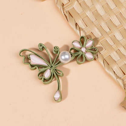 Handmade Chinese Frog Button, Butterfly Knot Closure, Qipao Button, Sewing Trim, Pearl Flower Embellishment, Oriental Fashion Accessory