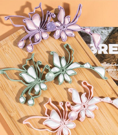 Handmade Butterfly Frog Button, Chinese Knot Closure, Qipao Hanfu Button, Floral Fabric Fastener, Tang Suit Bridal Clothing Embellishment