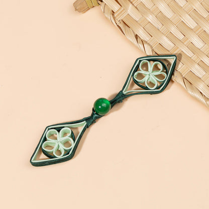 Chinese Frog Button, Qipao Pan Kou Closure, Handmade Hanfu Tang Suit Button, Green Gold Knot Fastener, Oriental Couture Clothing Trim