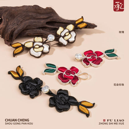 Handmade Rose Frog Button, Chinese Qipao Closure, Floral Knot Button, Hanfu Tang Suit Sewing Trim, Oriental Bridal Clothing Accessory