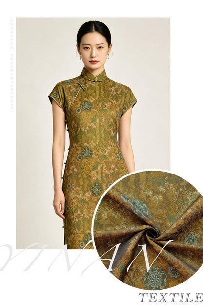 Dunhuang Jacquard Fabric, Gold Metallic Fabric by Yard, Traditional Floral Textile, Silk Like Hanfu Fabric, Luxury Sewing Material, 56"Wide