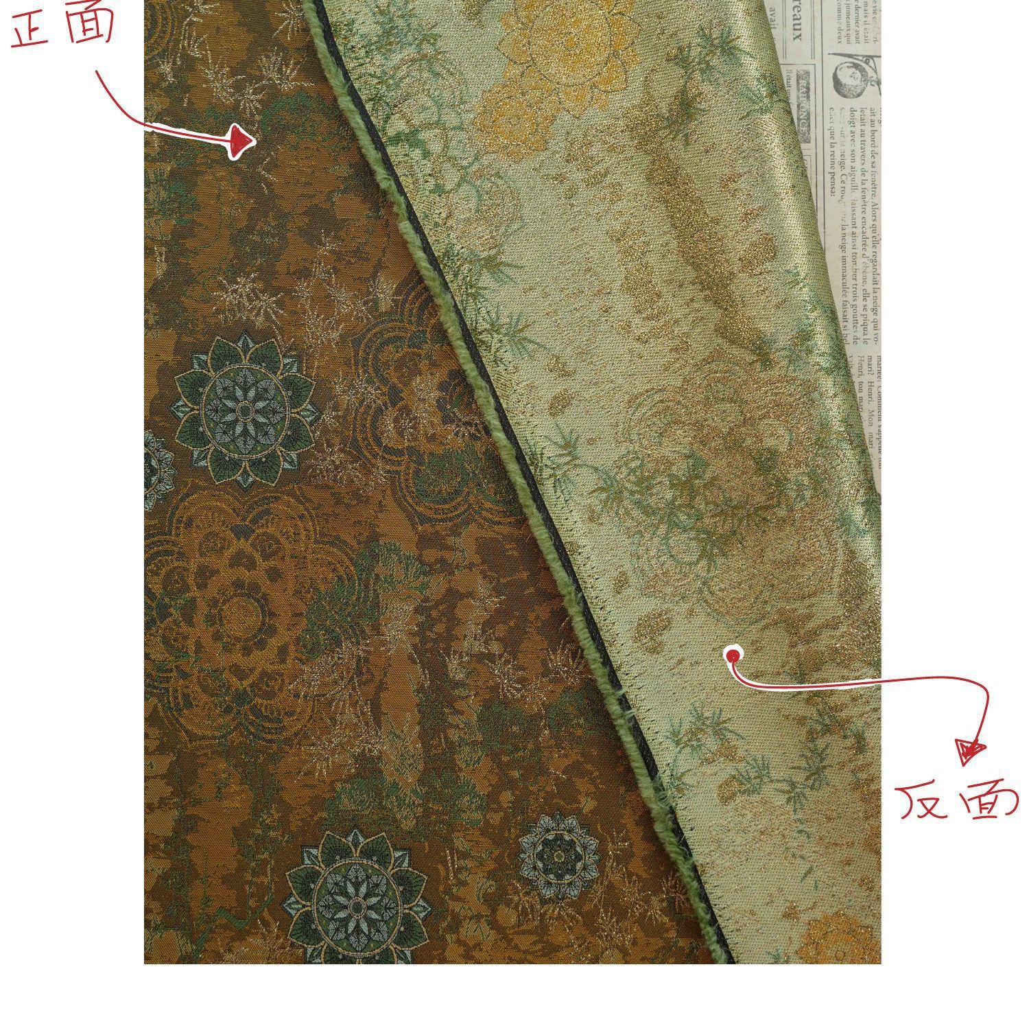 Dunhuang Jacquard Fabric, Gold Metallic Fabric by Yard, Traditional Floral Textile, Silk Like Hanfu Fabric, Luxury Sewing Material, 56"Wide