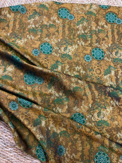 Dunhuang Jacquard Fabric, Gold Metallic Fabric by Yard, Traditional Floral Textile, Silk Like Hanfu Fabric, Luxury Sewing Material, 56"Wide