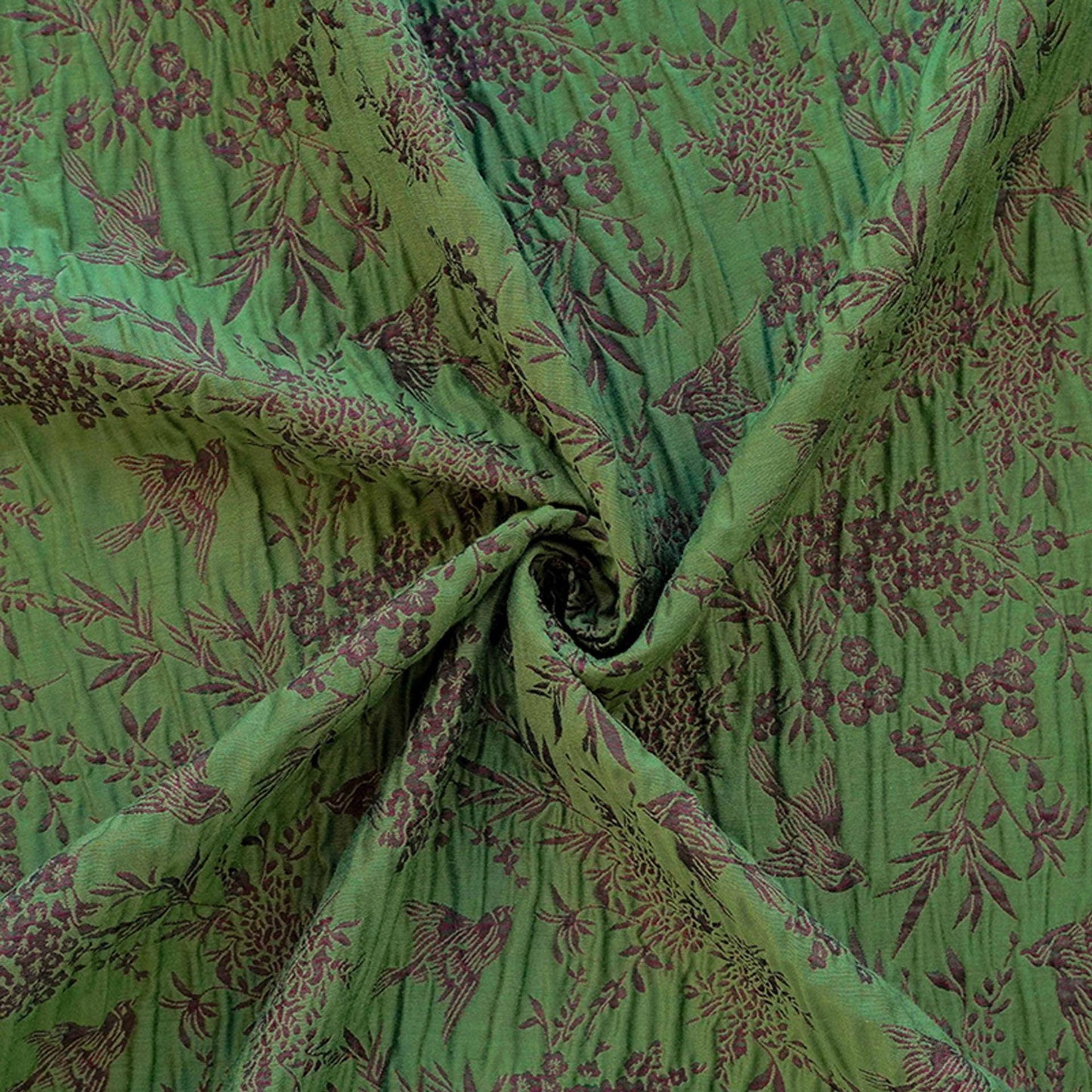 Green Jacquard Fabric, Bird Floral Brocade Fabric by Yard, Double Sided Woven Textile, Chinese Style Sewing Material, Luxury Vintage Fabric