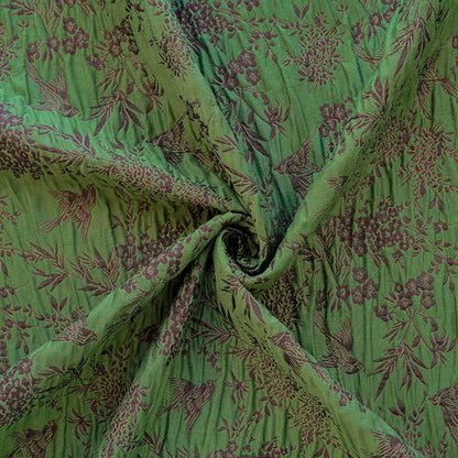 Green Jacquard Fabric, Bird Floral Brocade Fabric by Yard, Double Sided Woven Textile, Chinese Style Sewing Material, Luxury Vintage Fabric