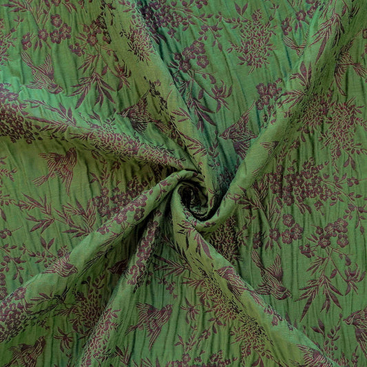 Green Jacquard Fabric, Bird Floral Brocade Fabric by Yard, Double Sided Woven Textile, Chinese Style Sewing Material, Luxury Vintage Fabric - Poppylollipop