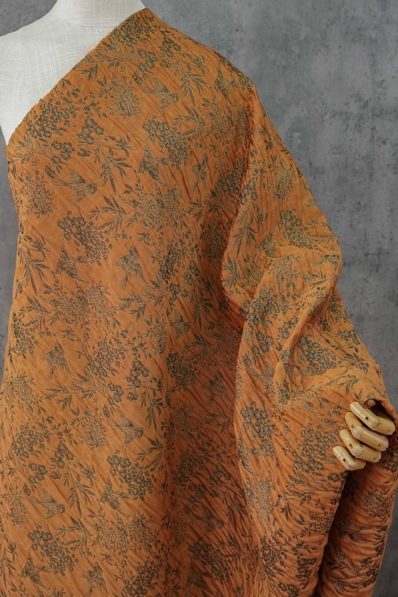 Green Jacquard Fabric, Bird Floral Brocade Fabric by Yard, Double Sided Woven Textile, Chinese Style Sewing Material, Luxury Vintage Fabric