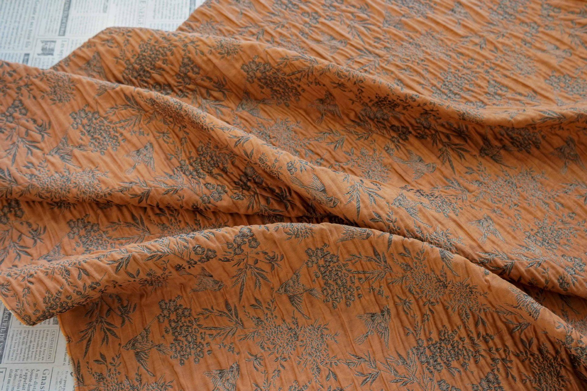 Green Jacquard Fabric, Bird Floral Brocade Fabric by Yard, Double Sided Woven Textile, Chinese Style Sewing Material, Luxury Vintage Fabric