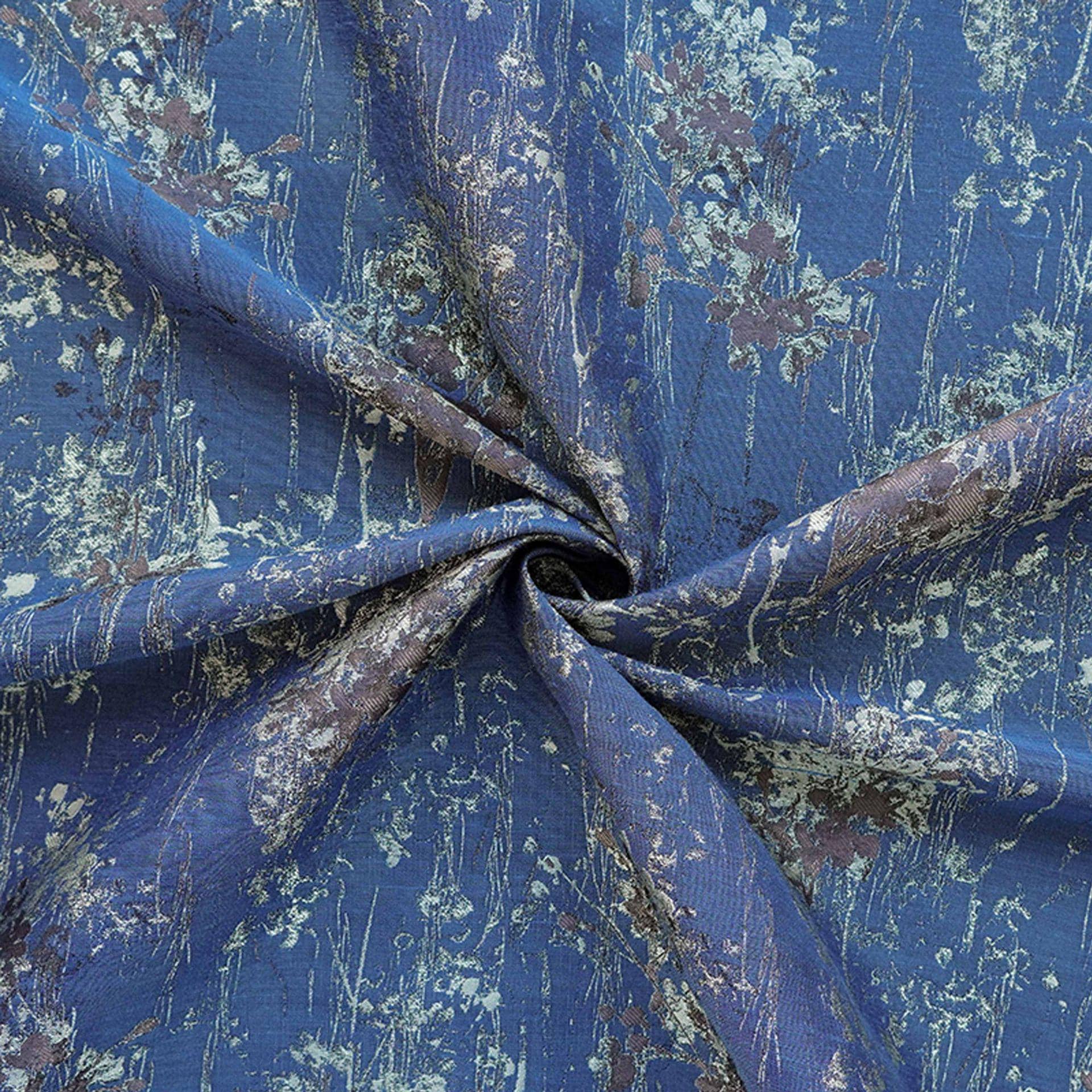 Blue Floral Jacquard Fabric, Watercolor Botanical Fabric by Yard, Vintage Woven Textile, Designer Sewing Material, Home Decor Fabric