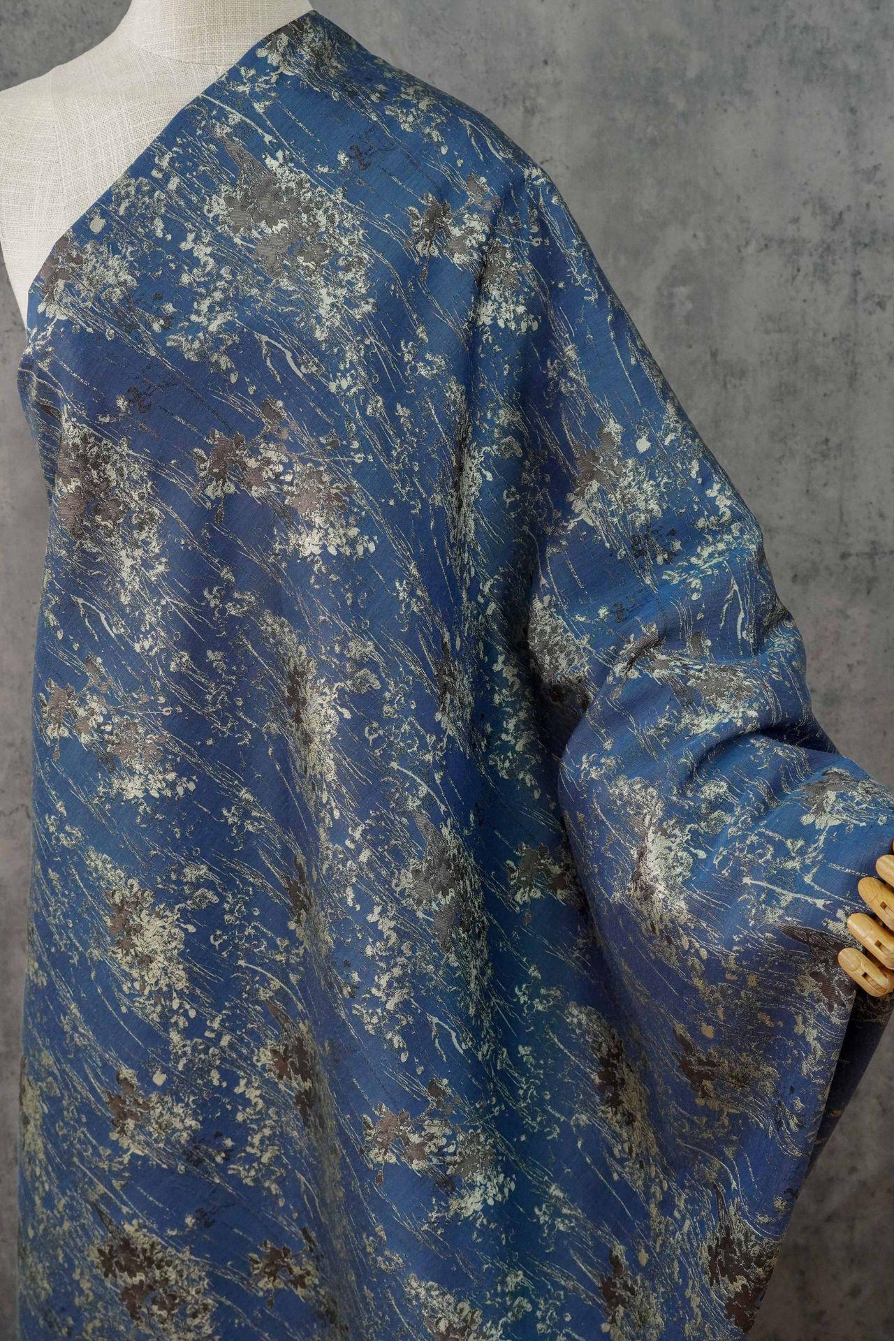 Blue Floral Jacquard Fabric, Watercolor Botanical Fabric by Yard, Vintage Woven Textile, Designer Sewing Material, Home Decor Fabric