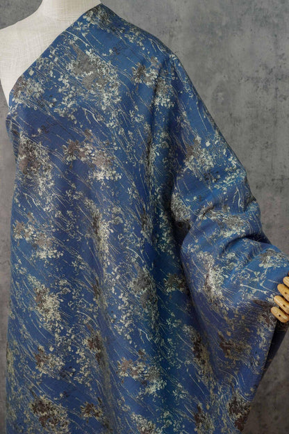 Blue Floral Jacquard Fabric, Watercolor Botanical Fabric by Yard, Vintage Woven Textile, Designer Sewing Material, Home Decor Fabric