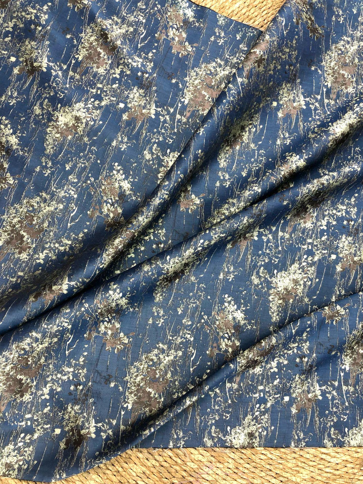 Blue Floral Jacquard Fabric, Watercolor Botanical Fabric by Yard, Vintage Woven Textile, Designer Sewing Material, Home Decor Fabric