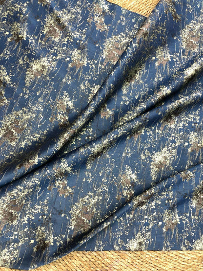 Blue Floral Jacquard Fabric, Watercolor Botanical Fabric by Yard, Vintage Woven Textile, Designer Sewing Material, Home Decor Fabric