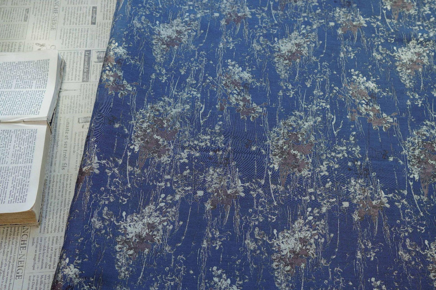 Blue Floral Jacquard Fabric, Watercolor Botanical Fabric by Yard, Vintage Woven Textile, Designer Sewing Material, Home Decor Fabric