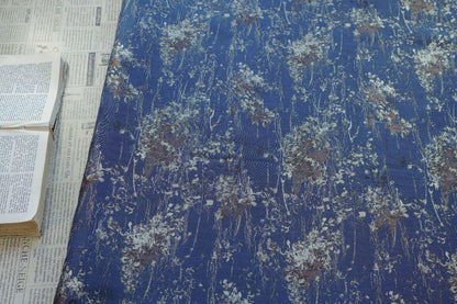 Blue Floral Jacquard Fabric, Watercolor Botanical Fabric by Yard, Vintage Woven Textile, Designer Sewing Material, Home Decor Fabric
