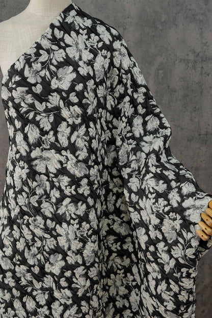 Black & White 3D Embossed Floral Jacquard Fabric by the Yard: Vintage Botanical Woven, Dress Sewing, Upholstery, Costume Material, 51"Wide