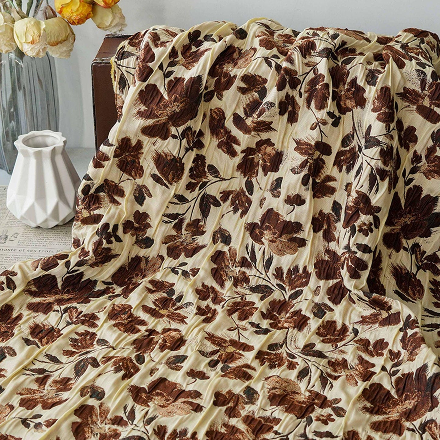 Black & White 3D Embossed Floral Jacquard Fabric by the Yard: Vintage Botanical Woven, Dress Sewing, Upholstery, Costume Material, 51"Wide