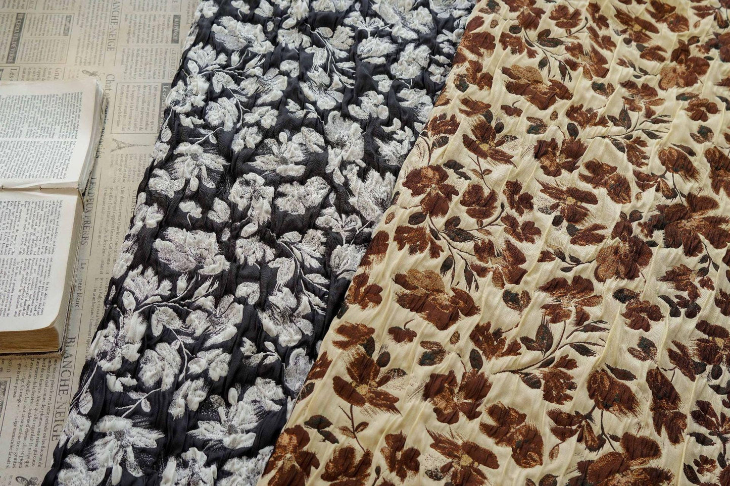 Black & White 3D Embossed Floral Jacquard Fabric by the Yard: Vintage Botanical Woven, Dress Sewing, Upholstery, Costume Material, 51"Wide