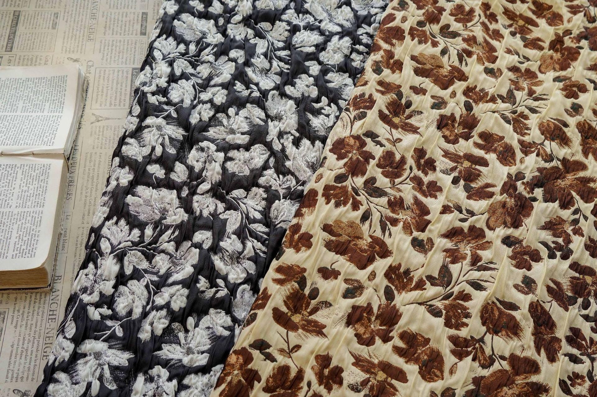 Black & White 3D Embossed Floral Jacquard Fabric by the Yard: Vintage Botanical Woven, Dress Sewing, Upholstery, Costume Material, 51"Wide