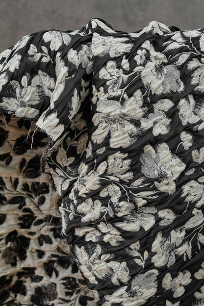 Black & White 3D Embossed Floral Jacquard Fabric by the Yard: Vintage Botanical Woven, Dress Sewing, Upholstery, Costume Material, 51"Wide