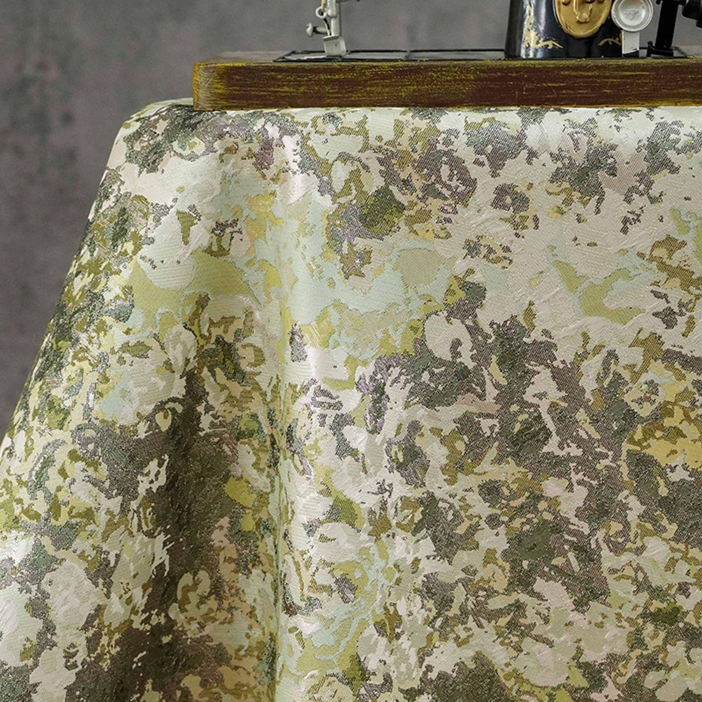 Oil Painting Floral Jacquard Fabric by the Yard: Gold Metallic Thread, Abstract Botanical Brocade, 59" Wide — Dress, Upholstery, Home Decor