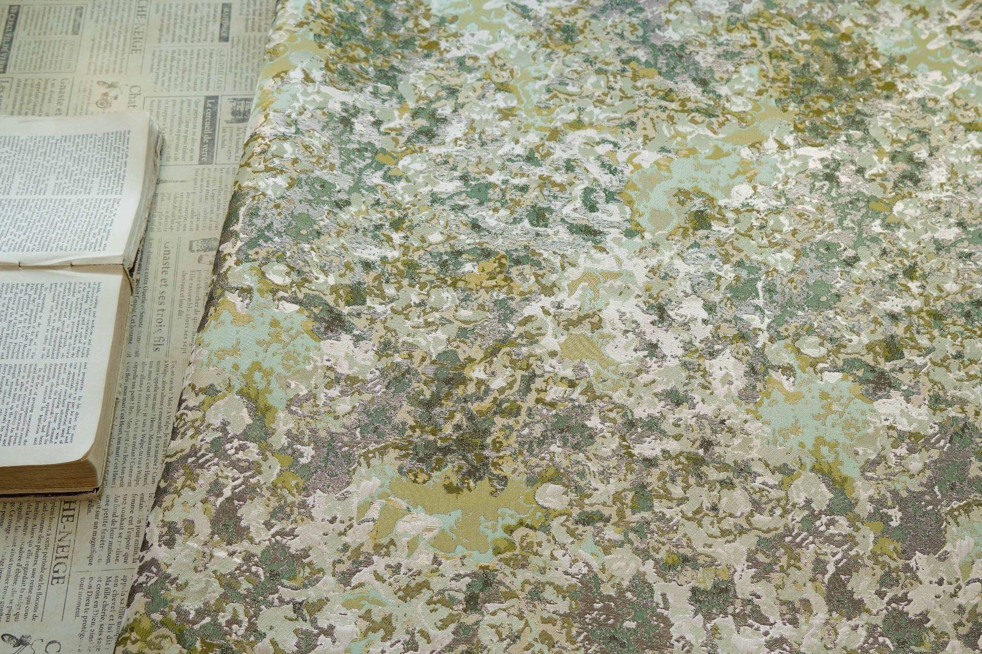 Oil Painting Floral Jacquard Fabric by the Yard: Gold Metallic Thread, Abstract Botanical Brocade, 59" Wide — Dress, Upholstery, Home Decor