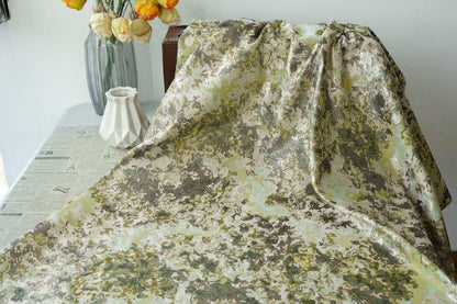 Oil Painting Floral Jacquard Fabric by the Yard: Gold Metallic Thread, Abstract Botanical Brocade, 59" Wide — Dress, Upholstery, Home Decor